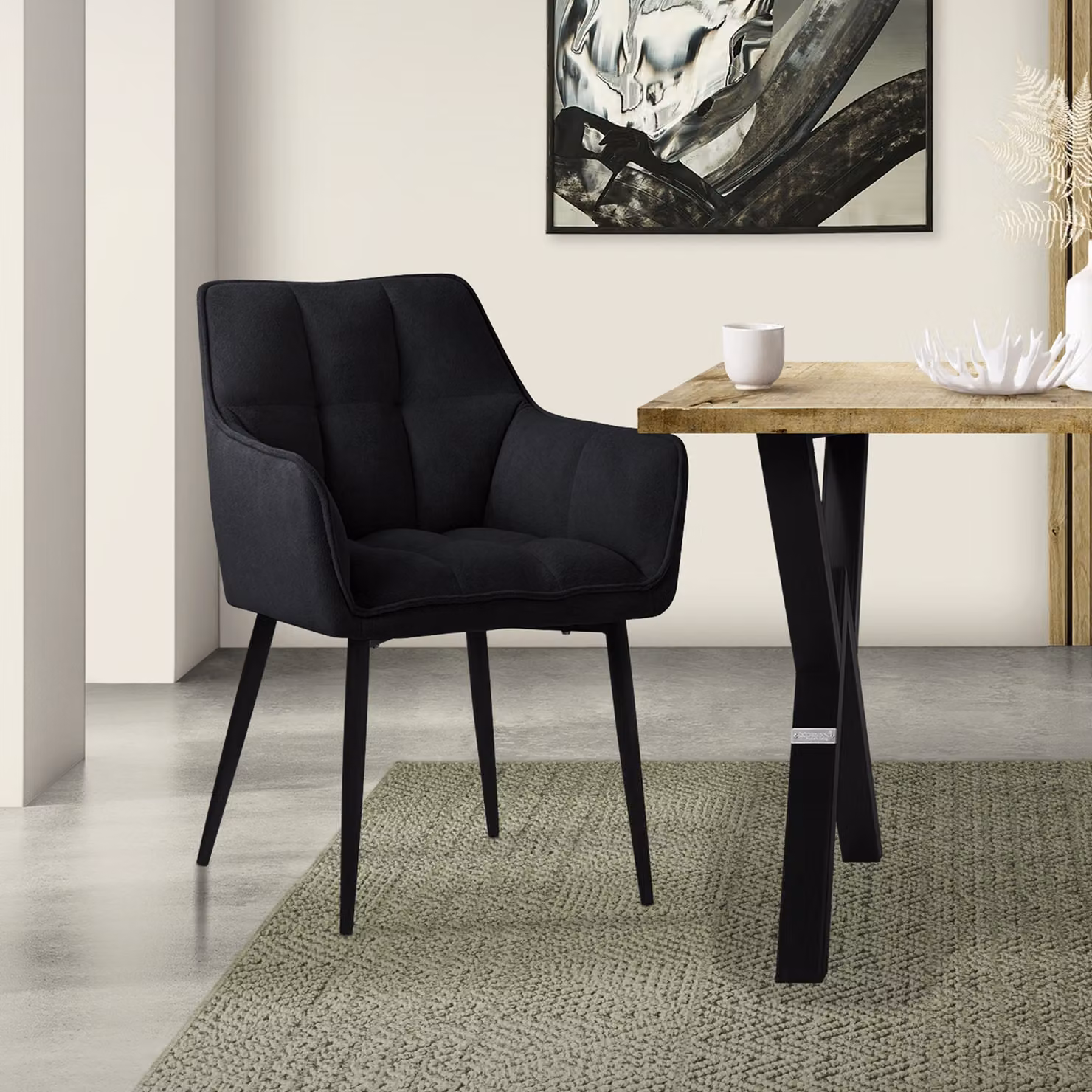 Sedia da pranzo ML-Design in tessuto spugna, nero, con seduta imbottita di spessore