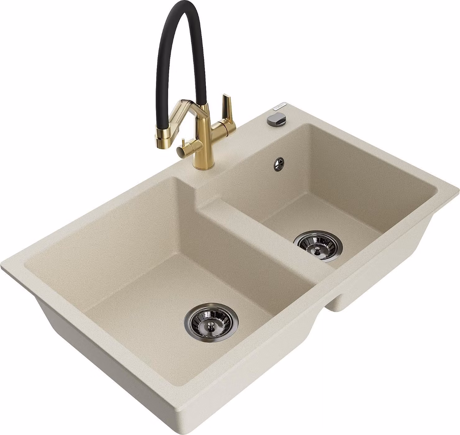 Mexen Tomas lavello da cucina in granito a 2 vasche con miscelatore Duo, beige - 6516-69-671701-57-B