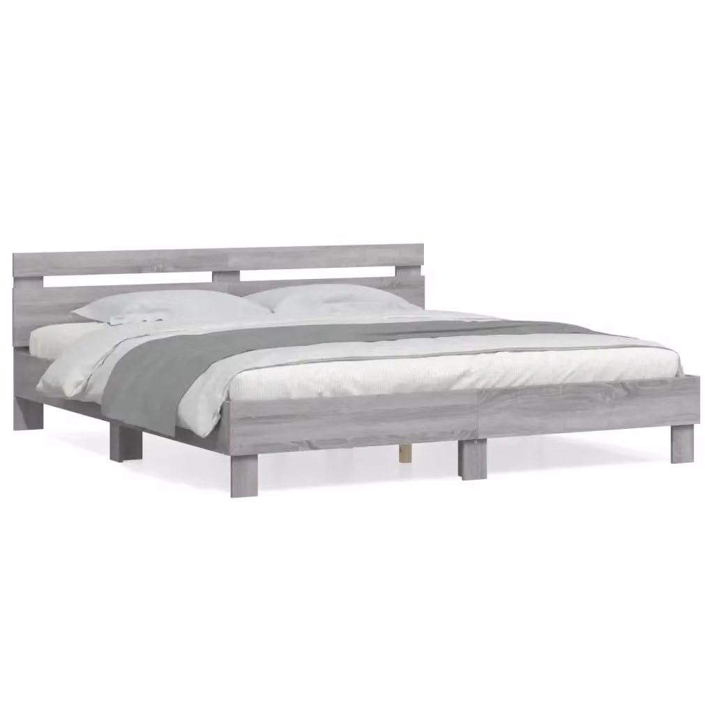 vidaXL Giroletto con Testiera in Legno Multistrato Grigio Sonoma L: 160 cm, P: 200 cm, H: 165 cm – 2
