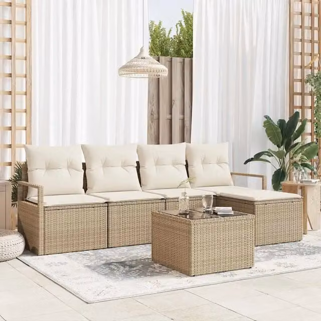Set di divani 6 pz Beige e Crema polyrattan 3355020