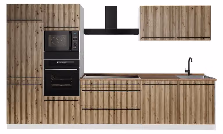 Cucina componibile Vicco R-Line Rovere artigianale/Bianco 340 cm senza piano di lavoro, Model 67356