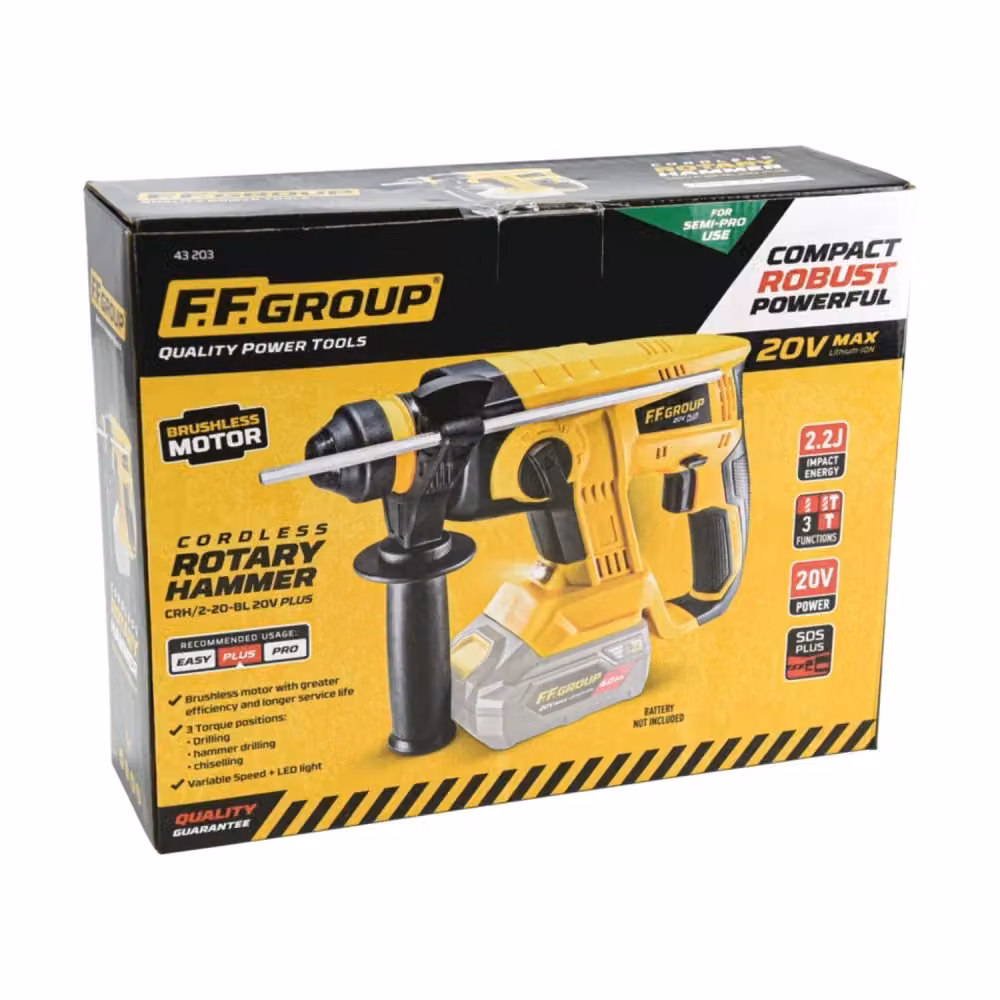 Martello perforatore SDS-Plus a batteria FF Group CRH/2-20-BL 20V Plus giallo per uso professionale – 2