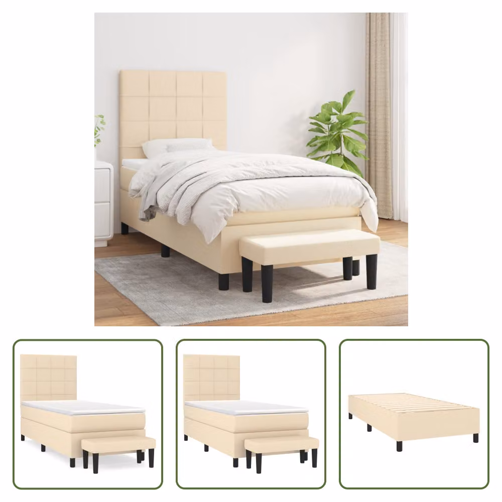 The Living Store Letto a molle con materasso crema 90x190 cm in tessuto