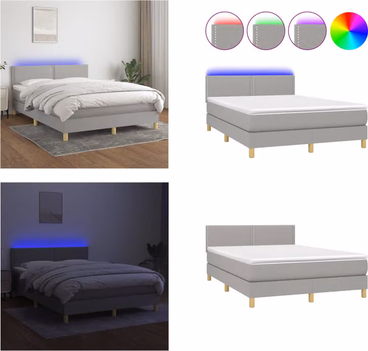 vidaXL Letto a molle con materasso e tessuto LED grigio chiaro 140x190 cm - Letto a molle - Boxspringbetten - Bett - Schlafzimmermöbel
