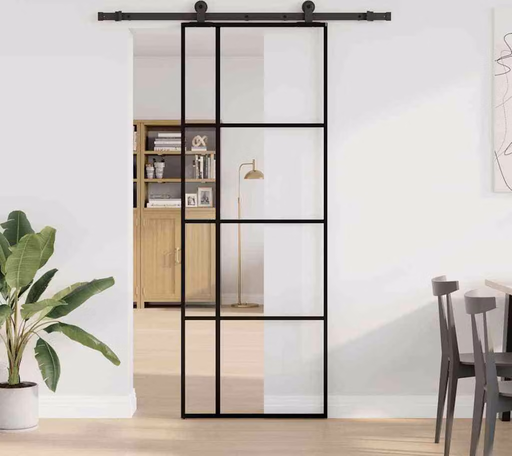 Porta Scorrevole con Ferramenta 76x205cm Vetro ESG Alluminio