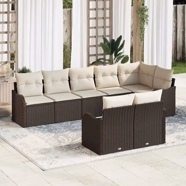 Set Divano da Giardino 8 pz Marrone e bianco polyrattan 3354417