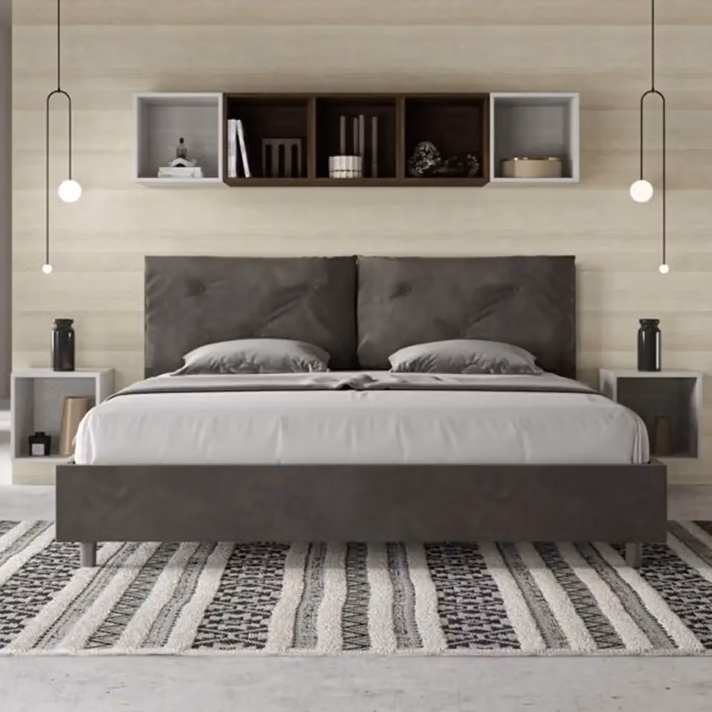 Letto matrimoniale king size Appia Large Ityhome imbottito in microfibra grigio L/P/H: 200 x 222 x 110 cm – 2