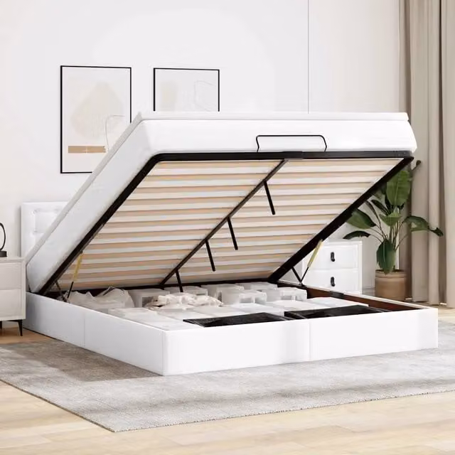 Pouf Letto con Materassi e LED Bianco Puro 180x200cm Similpelle 3312168