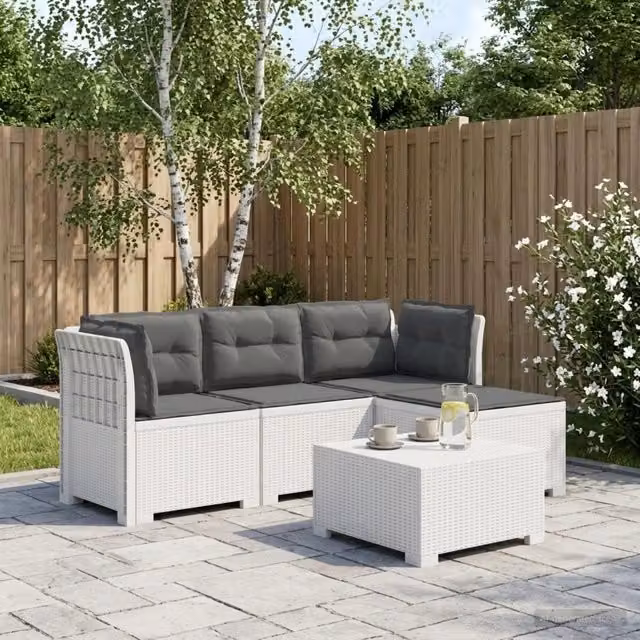 Divano da giardino 4 posti con cuscini aspetto rattan PP Bianco 3443951