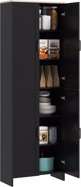 Armadio da Cucina con 4 Ante e Ripiani Aggiustabili ¨C zephmum ¨C Nero 60x30x170 cm