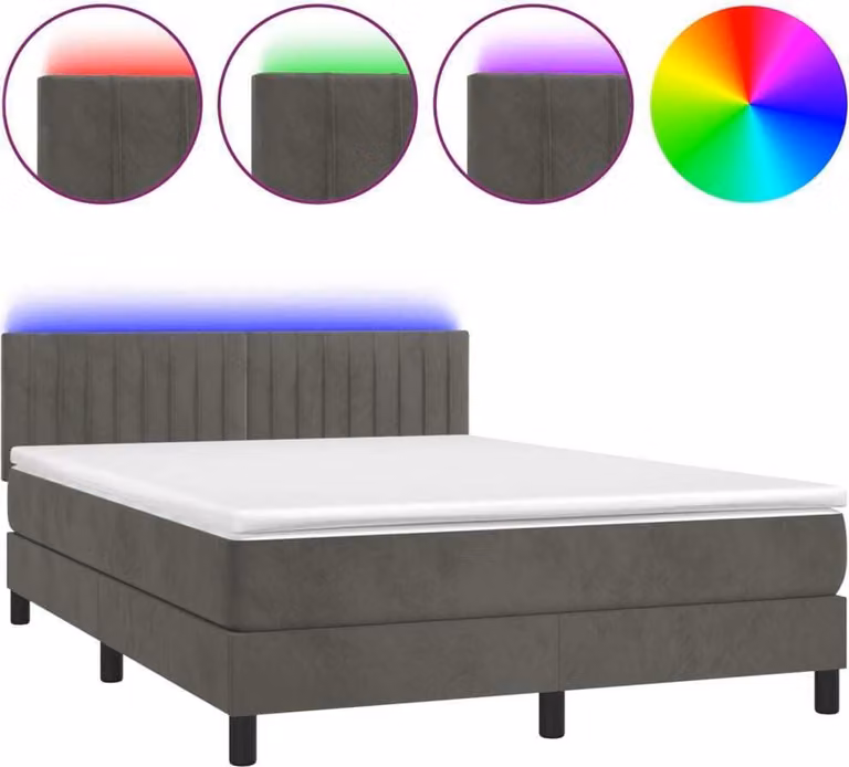 Letto a Molle con Materasso e LED Grigio Scuro 140x200 cm