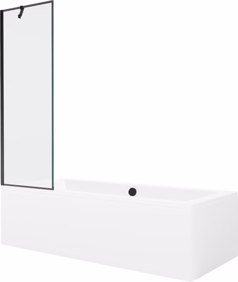 Mexen Cube vasca da bagno rettangolare 170 x 80 cm con pannelli e schermo a 1 anta 60 cm, motivo nero - 550517080X9506007070