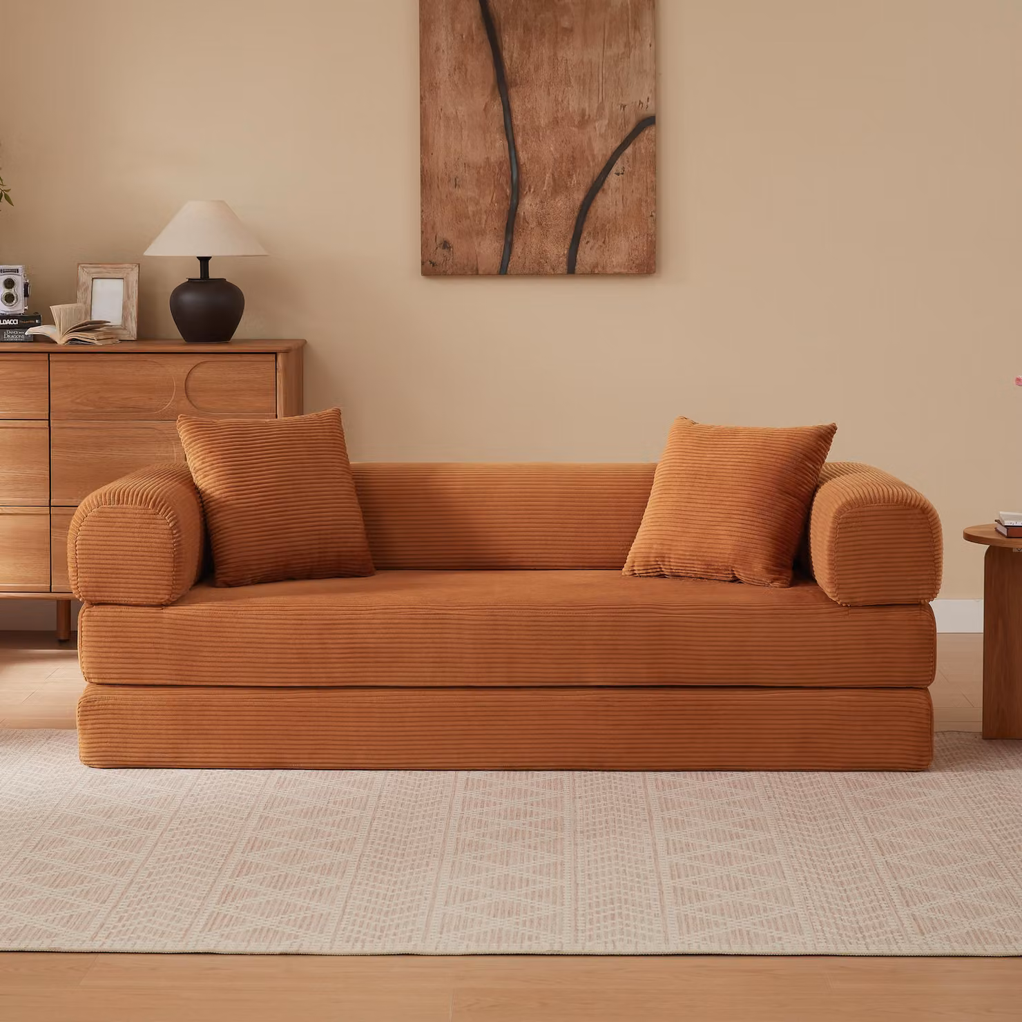 Divano letto per 2 persone, con un posto letto singolo, modulare e personalizzabile. Divano tatami rivestito in velluto con imbottitura in schiuma fredda. Divano letto pieghevole, senza struttura aggiuntiva
