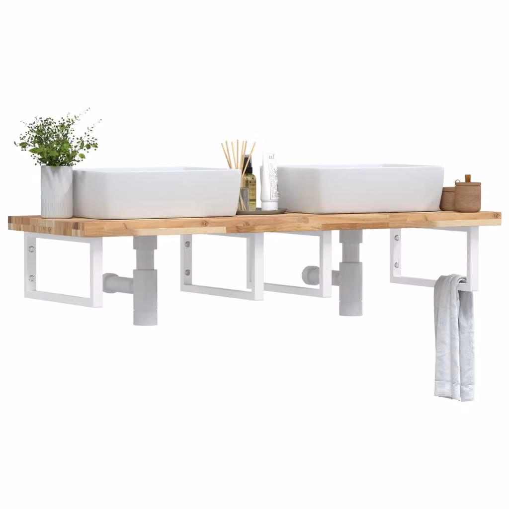 vidaXL Ripiano a Parete per Lavabo in Accacia e Metallo, Bianco e Marrone