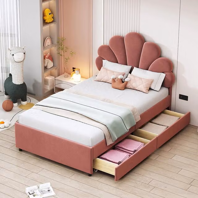 Letto singolo per bambini con 2 cassetti - Xylo - 90x200 cm - Rosa
