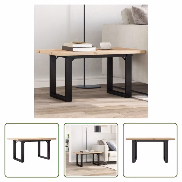 The Living Store tavolino O-frame 80x50x40,5 cm in pino massiccio e ghisa