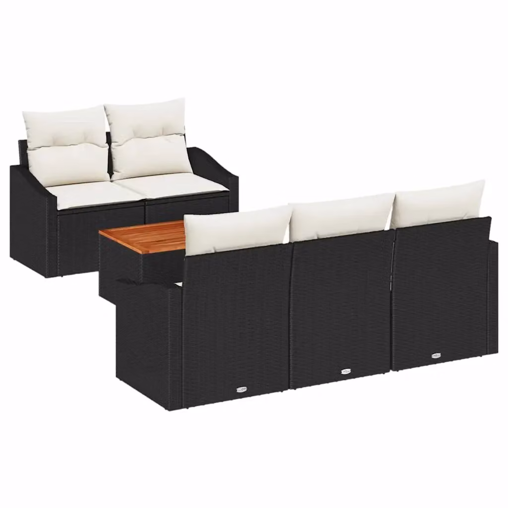 Set Divano da Giardino vidaXL in Polyrattan Nero e Beige con Cuscini e Tavolino da Esterno – 2
