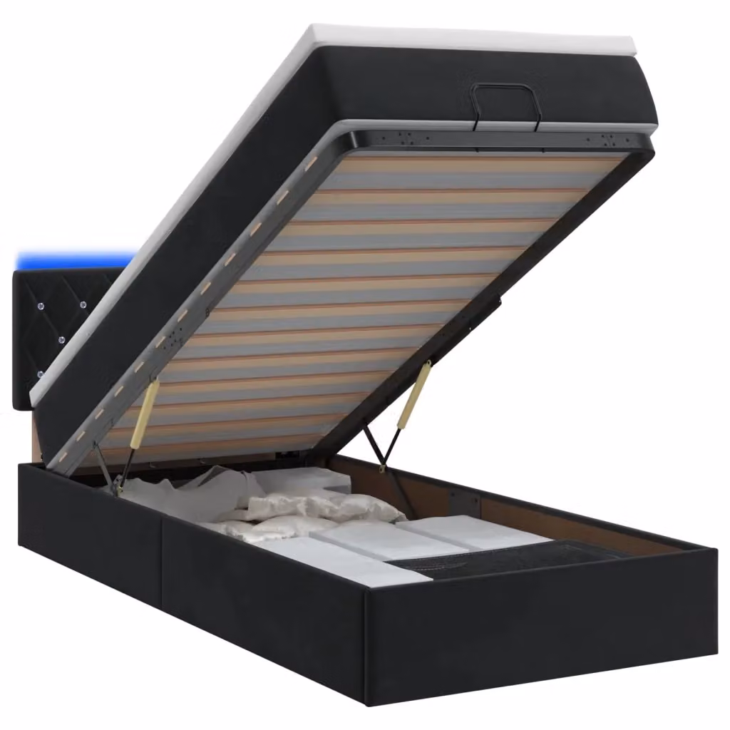 Letto Ottomano con Materasso e Illuminazione LED vidaXL in Velluto Nero, L/P/H: 190 x 90 x 88 cm – 2