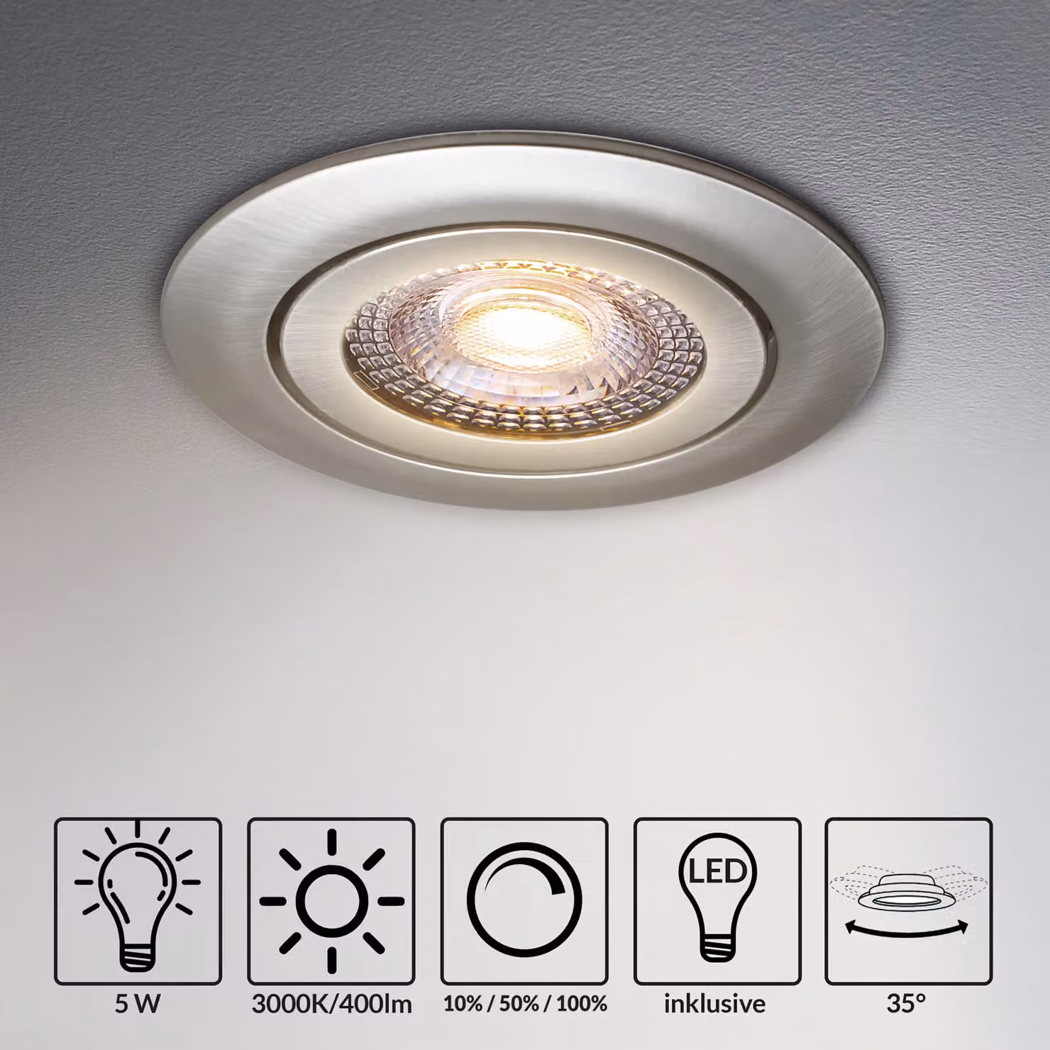 Set da 12 faretti LED da incasso Krog MONZANA color argento, luce bianca calda, orientabili e dimmerabili – 2