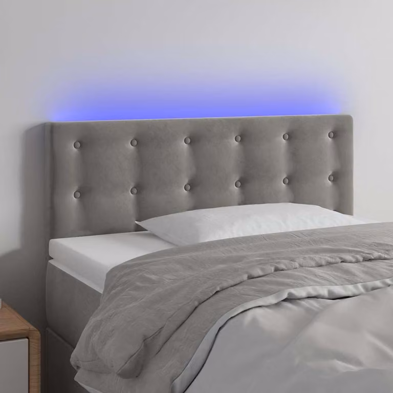 Testiera per letto vidaXL in velluto grigio chiaro con illuminazione LED integrata e porta di ricarica USB, L: 80 cm, P: 5 cm, H: 78-88 cm