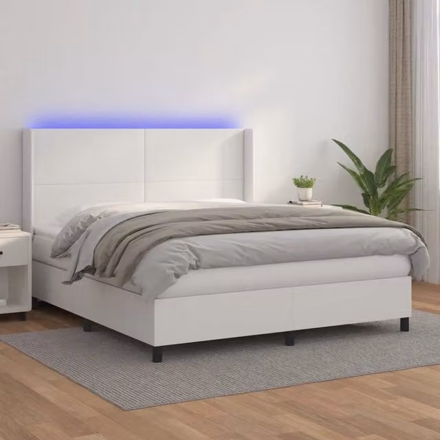 Letto a giroletto con molle e materasso vidaXL in similpelle bianco con illuminazione LED e porta USB L/P: 160 x 200 cm