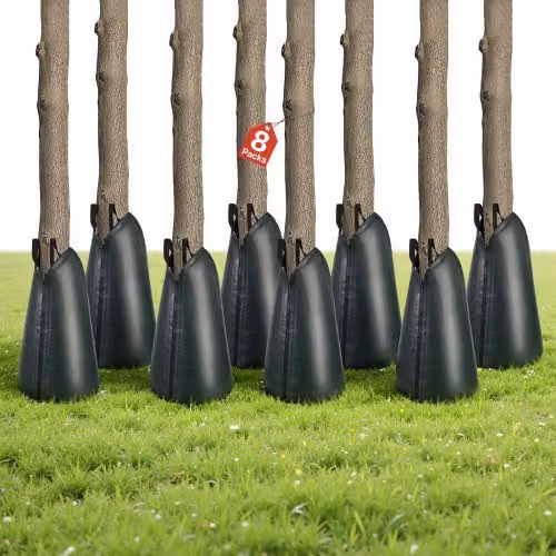 Set di 8 sacchi per irrigazione a goccia VEVOR per alberi, colore verde, capienza 75,7 litri, materiale in PE 190 g/m² con cerniera