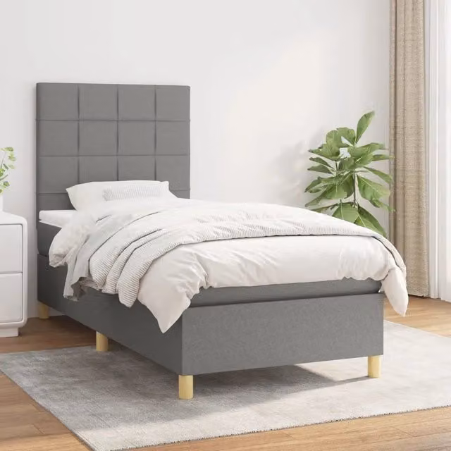 Letto Ibrido con Giroletto a Molle e Materasso vidaXL in Tessuto Grigio e Bianco L/P/H: 200 x 80 x 20 cm