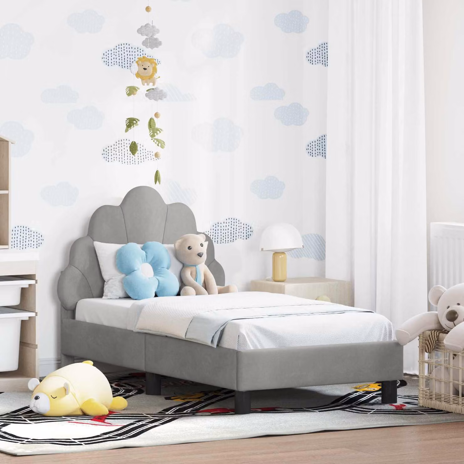 vidaXL Struttura letto per bambini moderna in velluto grigio con testata, L/P/H: 140 x 70 x 79 cm