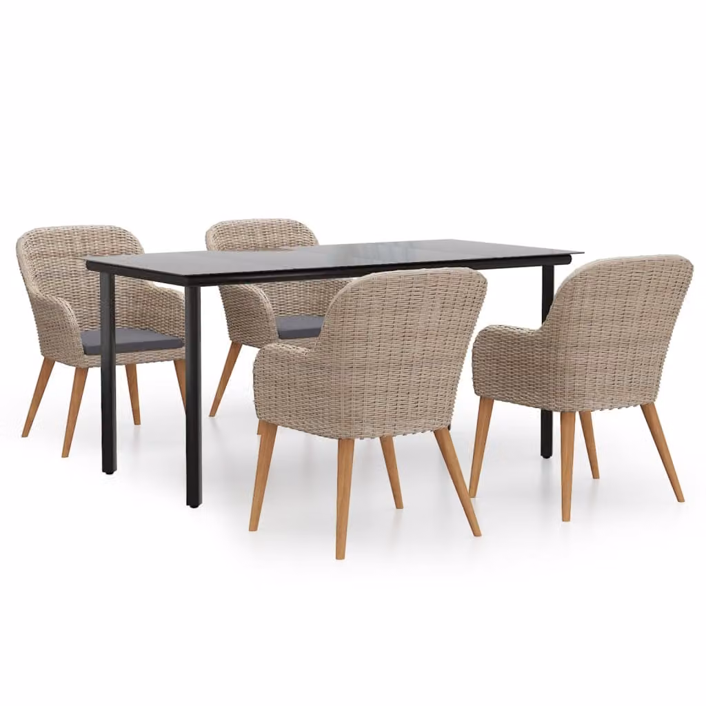 Set da Pranzo da Giardino 5 pz con Cuscini Marrone