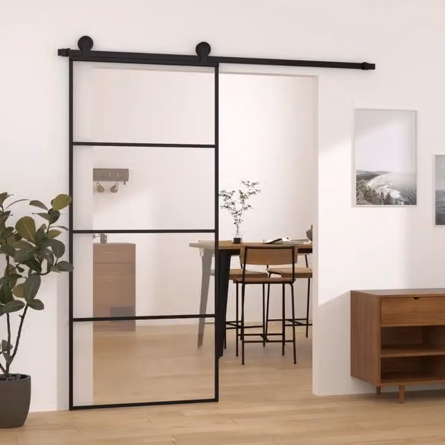 Porta Scorrevole in Vetro e Alluminio vidaXL Colore Nero L: 90 cm, H: 205 cm – 1