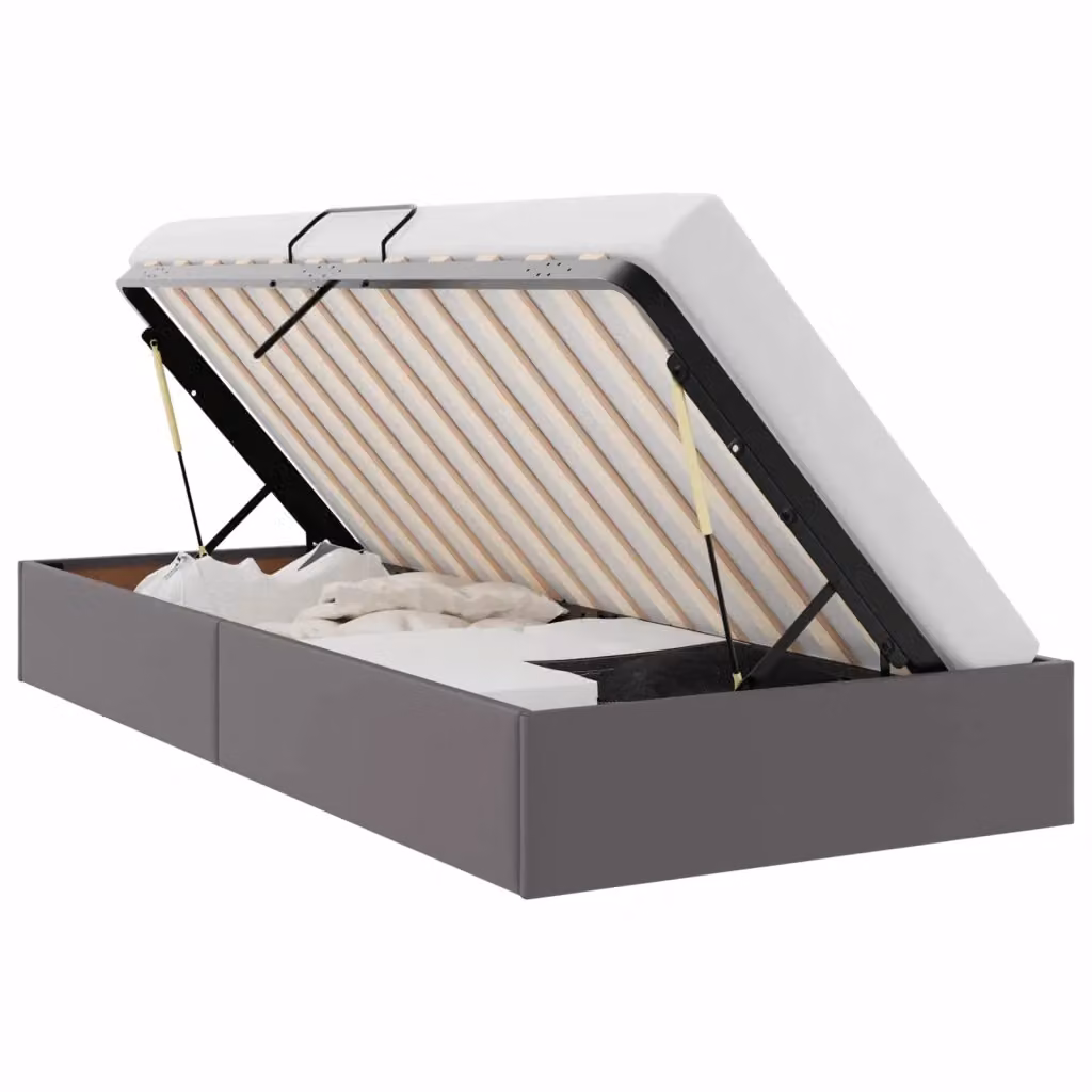 Letto ottomano moderno vidaXL in pelle sintetica grigia con contenitore a sollevamento L/P/H: 190 x 90 x 140 cm – 2