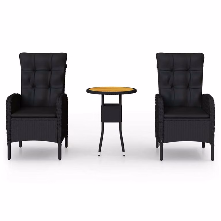 Set da Bistrot per Giardino 3 pz in Polyrattan Nero