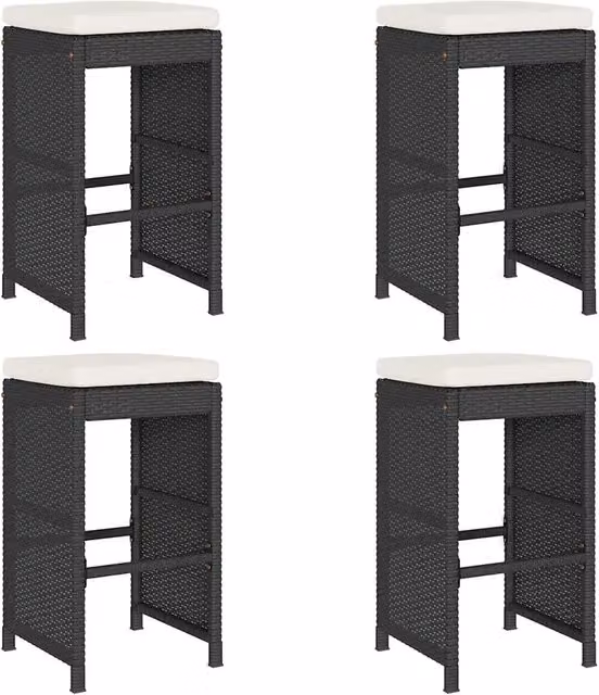Sgabelli da Bar con Cuscini 4 pz Neri in Polyrattan CFW4970443