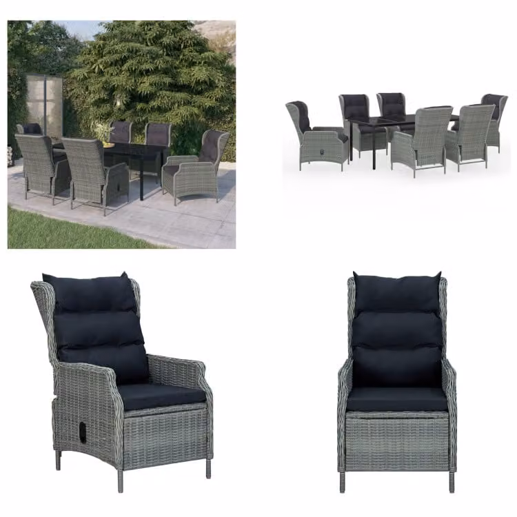 vidaXL Set da pranzo da giardino 7 pezzi grigio chiaro - Set da pranzo da giardino - Set da pranzo in polirattan - Set da pranzo per esterni