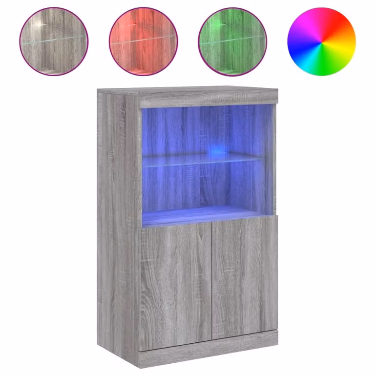 Credenza con Luci LED Grigio Sonoma 60,5x37x100 cm