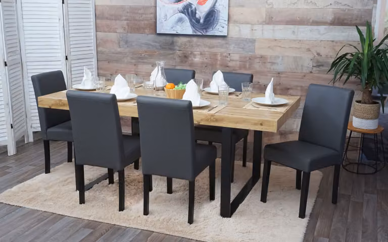 set di 6 sedie per sala da pranzo Sedia da cucina Littau ~ Pelle finta, grigio opaco, gambe scure