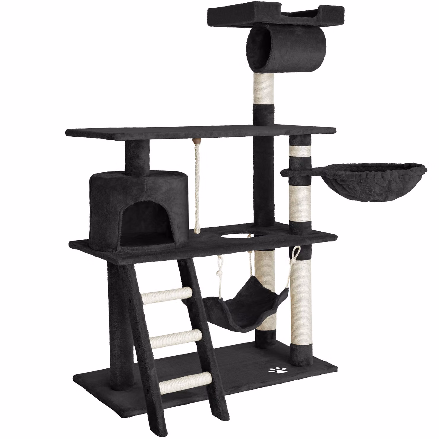 Tiragraffi per gatti TecTake con amaca, grotta e giochi integrati, nero, H: 141 cm, L: 60 cm, P: 105 cm – 2