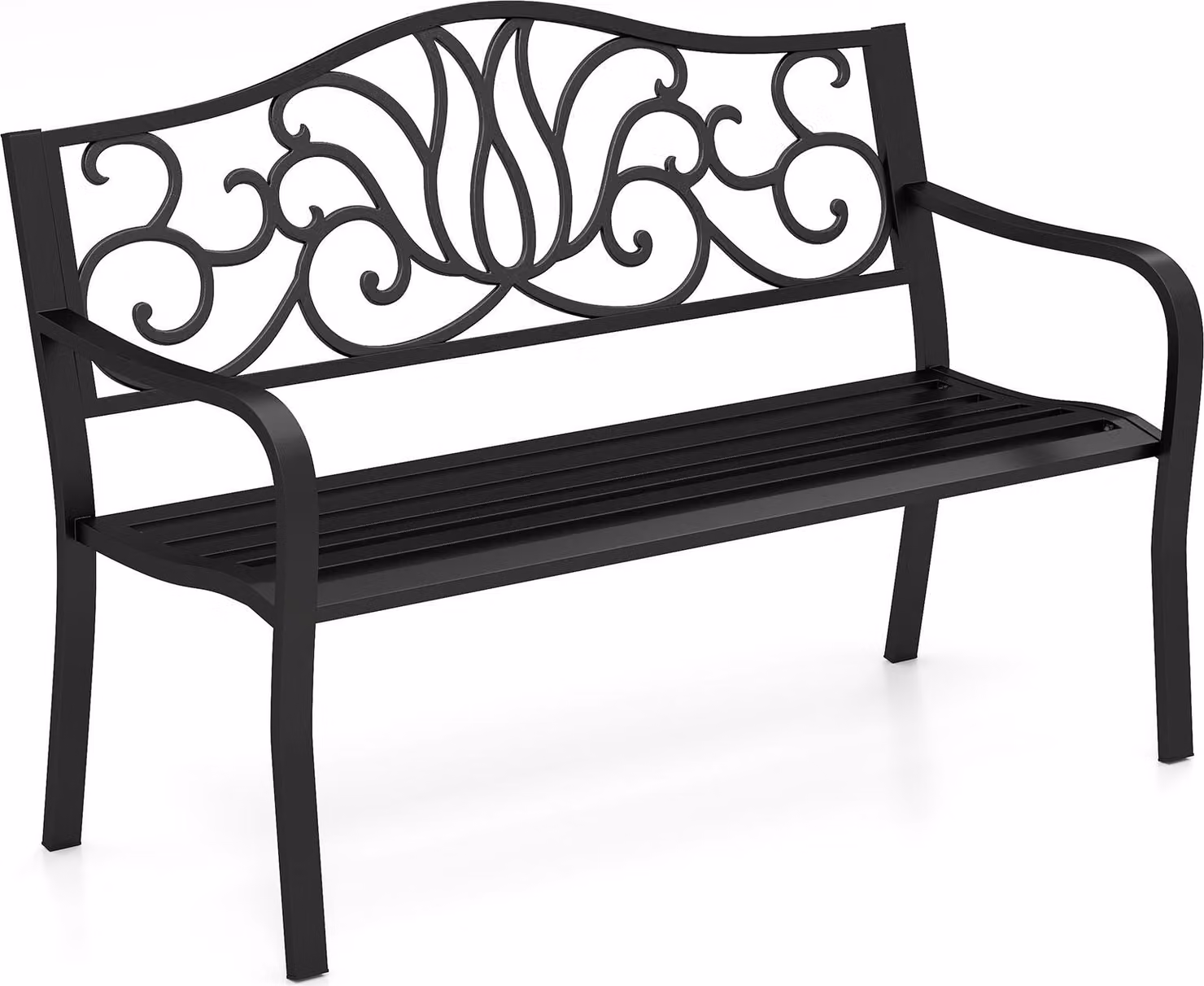 COSTWAY panca da giardino in metallo per 2 persone, panca resistente alle intemperie, panca da balcone con schienale e braccioli, panca in ferro fino a 300kg 127x61,5x89cm