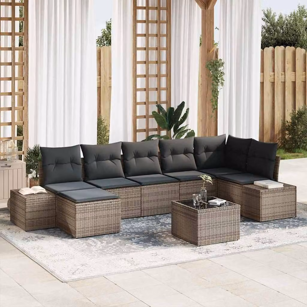 Maison Exclusive - Set da giardino composto da 7 pezzi, divano, colore grigio, realizzato in rattan sintetico