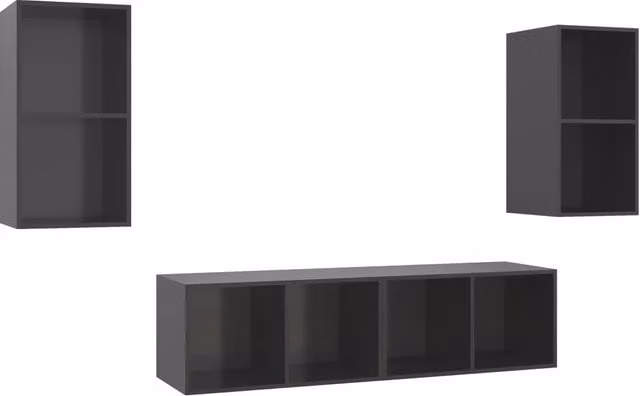 Mobile TV a parete moderno in MDF grigio lucido con 4 pezzi per soggiorno