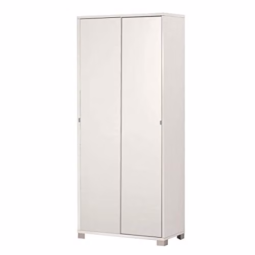 Sarmog Armadio2 Ante Scorrevoli, Armadio 2 ante, Armadio Salvaspazio, Armadio camera da letto, Armadio 2 ante con ripiani, 82x41x h190 cm (Senza Specchio, Bianco Fiammato)