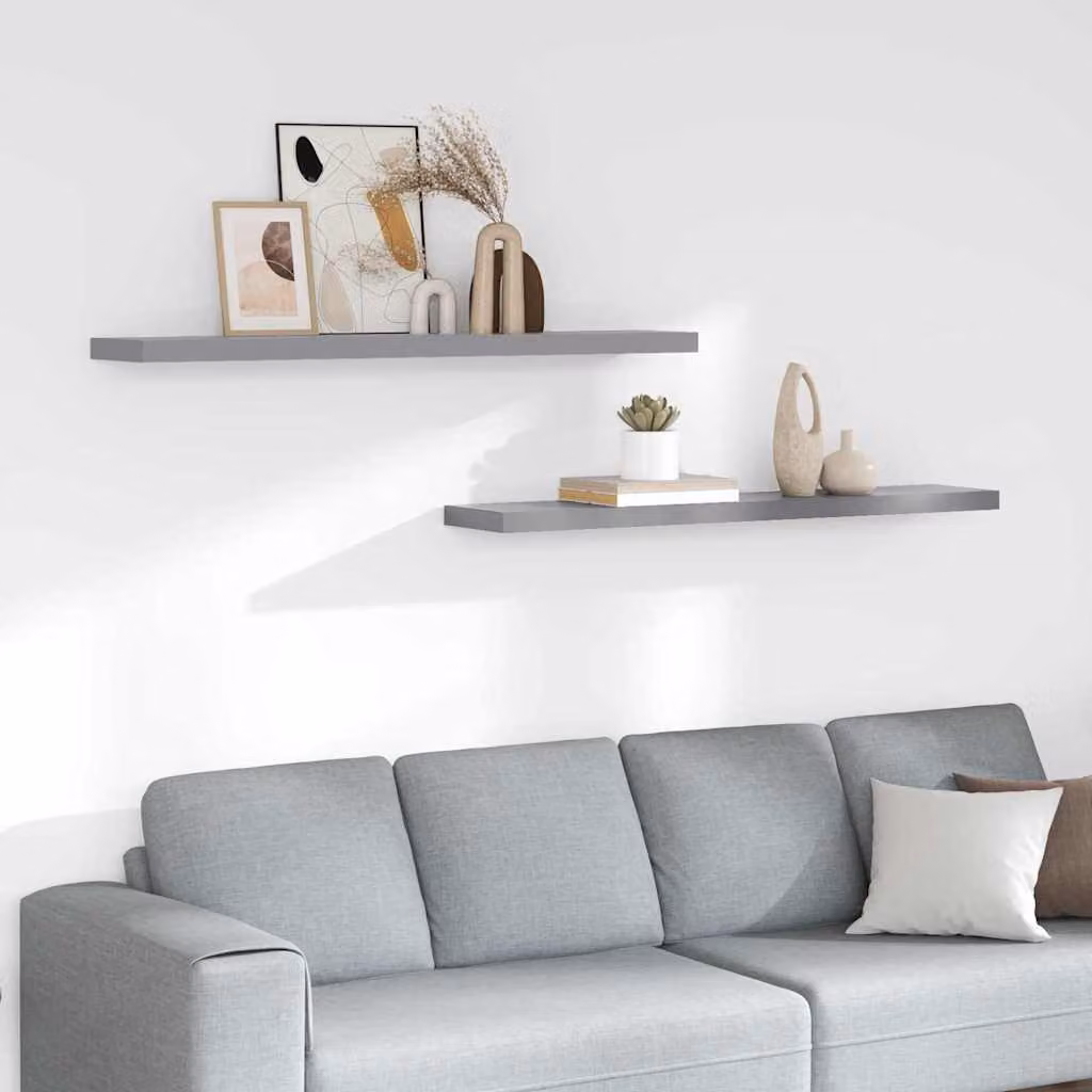 Set di 2 scaffali a parete vidaXL in MDF grigio, L 120 x P 23,5 x H 3,8 cm