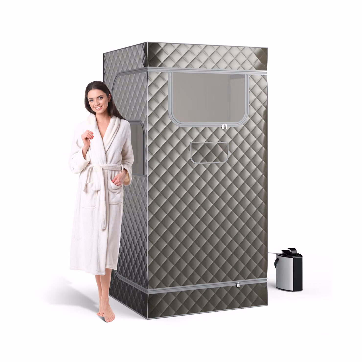 COSTWAY Sauna a vapore portatile per casa, box per sauna integrale con generatore di vapore da 3 litri, tenda sauna leggera per 1 persona, 91*91*183 cm Grigio