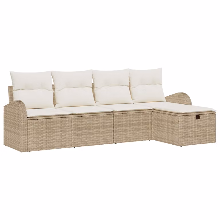 Set di divani da giardino vidaXL a forma di L con pouf e cuscini, colore beige, struttura in metallo e rattan con coperture rimovibili