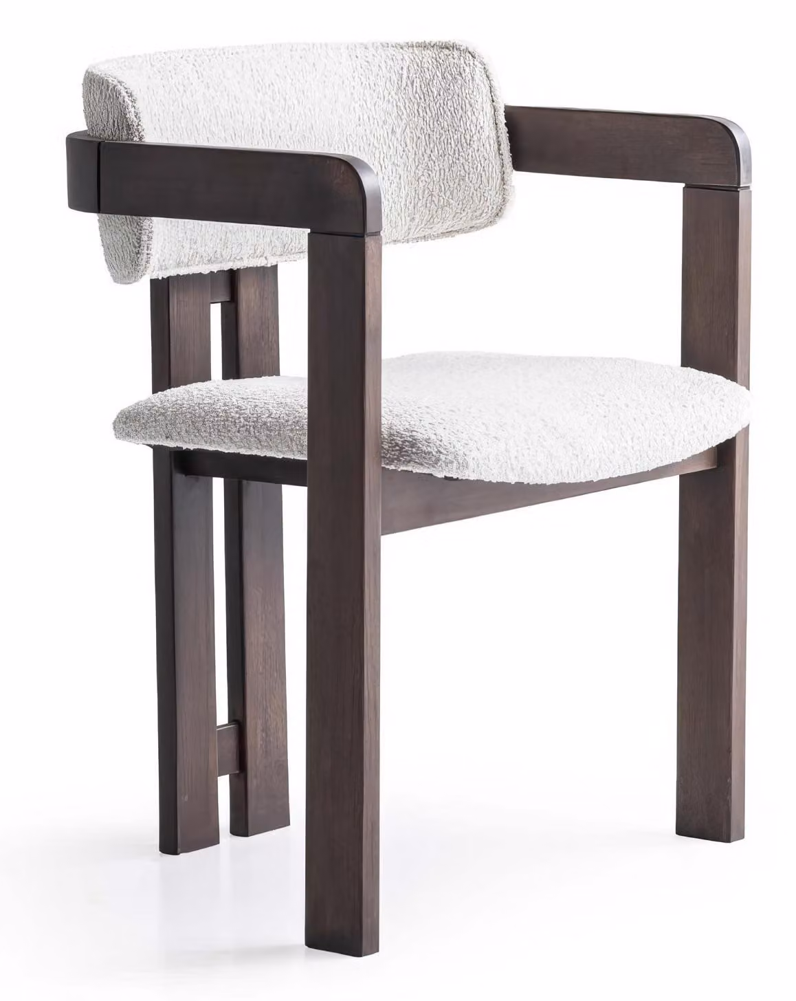 Poltrona moderna imbottita, bianco e marrone, design, sedia da pranzo in legno