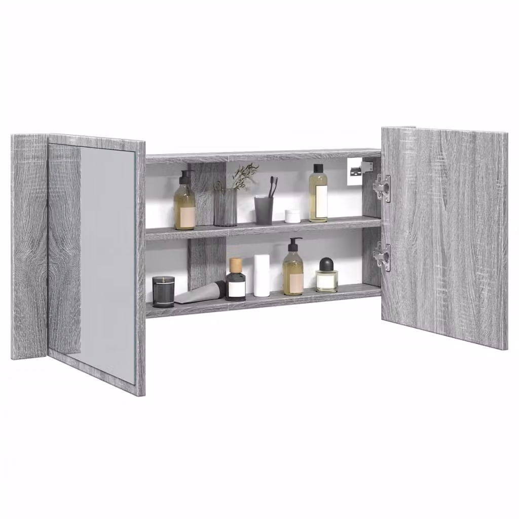 Armadietto Specchio da Bagno con LED vidaXL, Grigio, L 100 cm x P 12 cm x H 45 cm