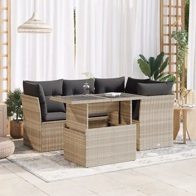 Set Divano da Giardino a L con Tavolino vidaXL, 5 Pezzi, Grigio, con Cuscini e Struttura in Metallo e Polyrattan