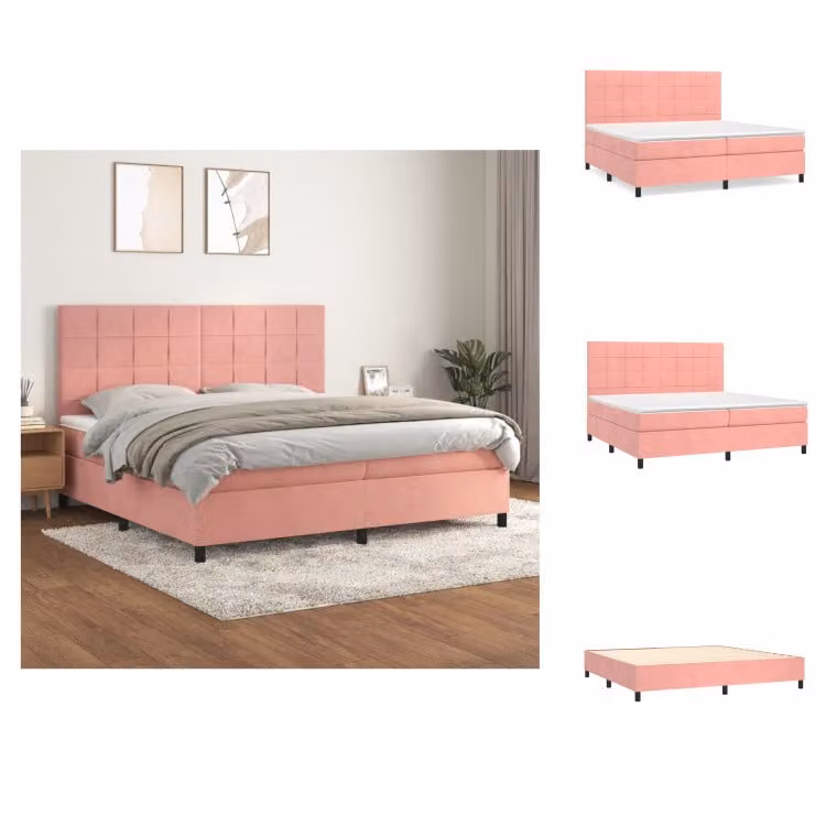 vidaXL Letto a molle con materasso rosa 200x200 cm in velluto - Letti & Reti
