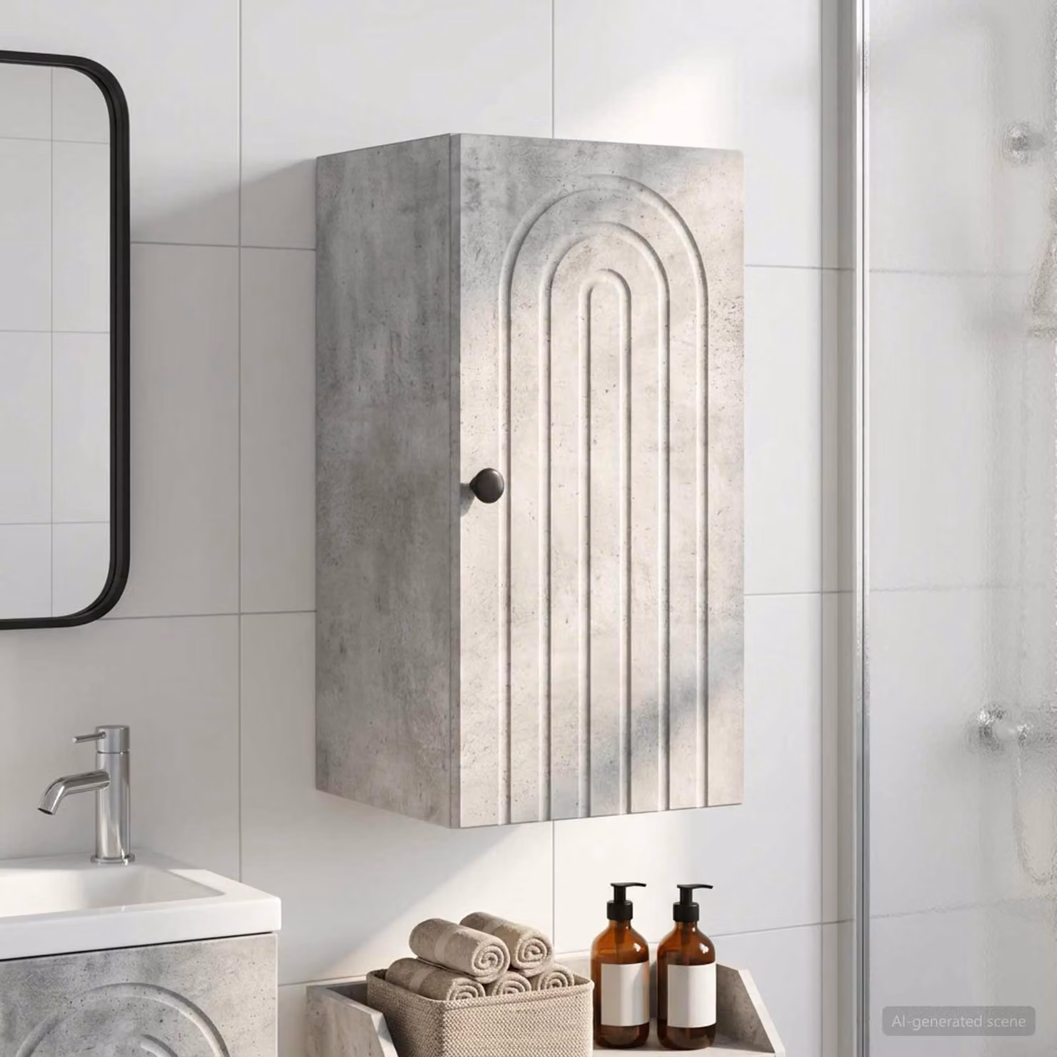 Armadio da bagno a muro vidaXL ALKMAAR moderno in MDF e metallo, Grigio e Nero, L: 30 cm, P: 31 cm, H: 59 cm