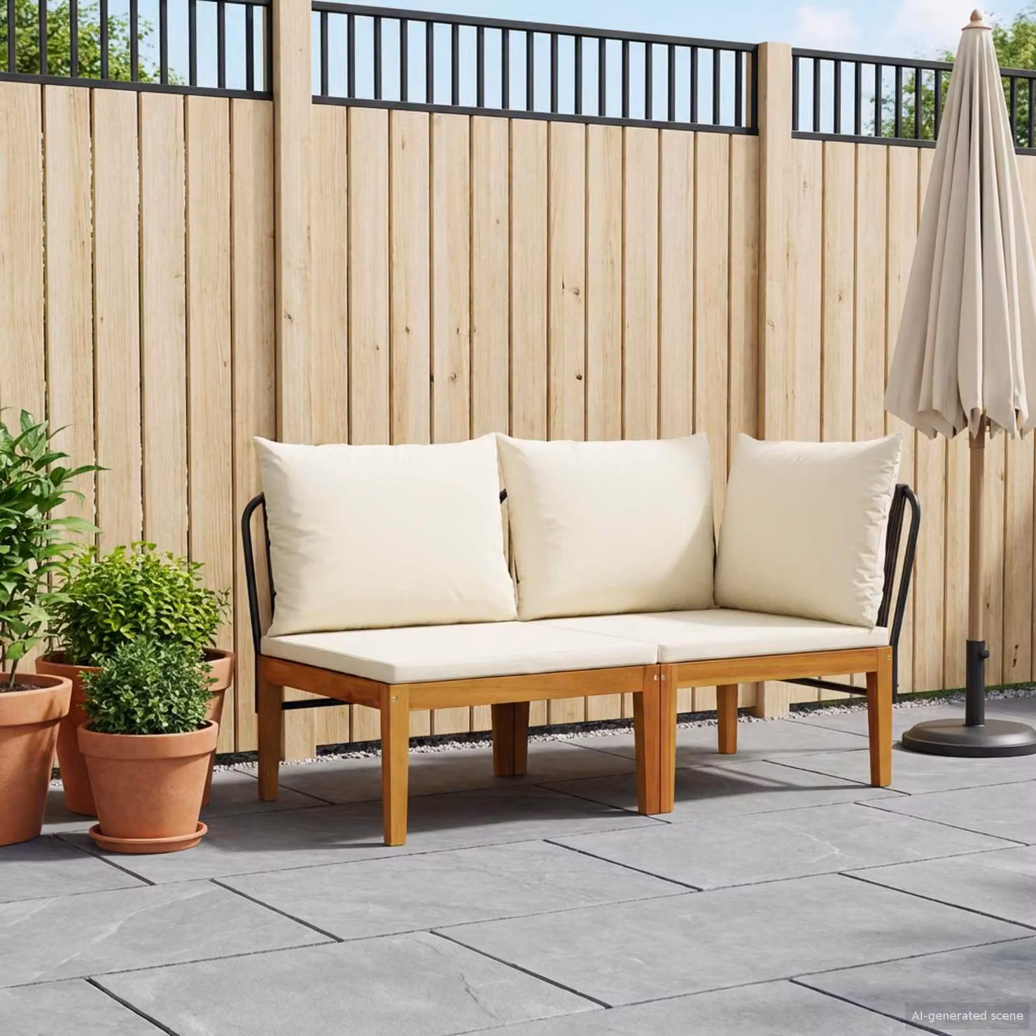 Set da giardino a L vidaXL in legno di acacia con cuscini, modello moderno per esterno